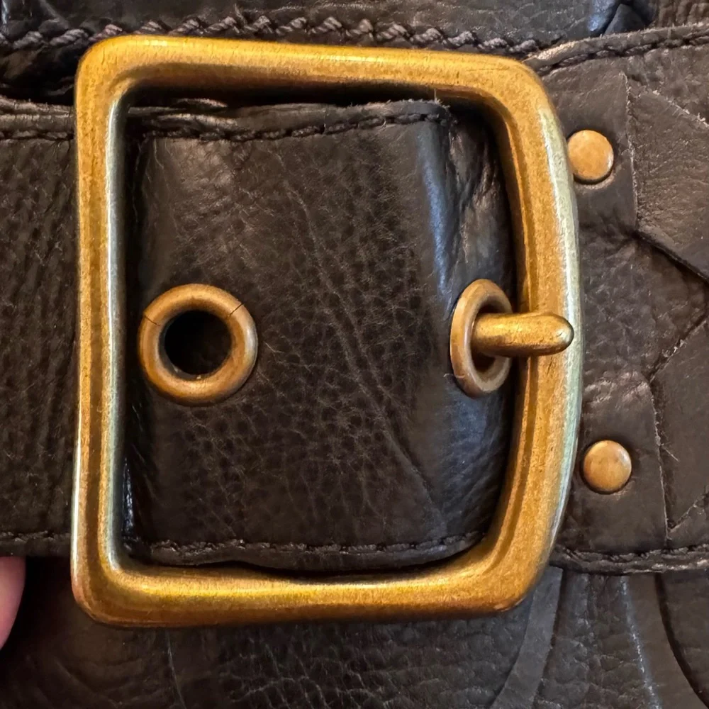 COACH Meadow Q220 Italy Signature Embossed Tall Black Leather Boots - Picture 5 of 13